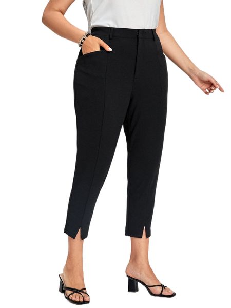 

emery rose plus dual pocket split hem tailored pants s4be#, Black