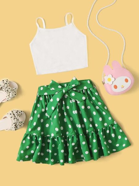 

sheen girls' striped knit suspender and polka dot ruffle skirt she, White