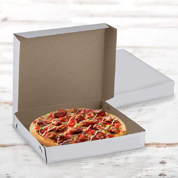 Passen Sie umweltfreundliche Lebensmittelverpackungsboxen mit individuellem Logo an. Pizzakartons aus Wellpappe aus weißem Karton. 7/8/9/10/11/12/13/14/15/16/17/18 Zoll Pizzakartons aus beschichtetem Papier