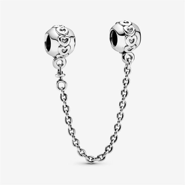 

100% 925 sterling silver band of hearts safety chain charms fit original european charm bracelet fashion women wedding engagement 262m, Bronze;silver