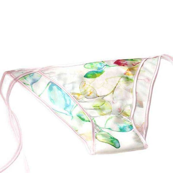 

womens 100% silk panties knickers flowers underwear bikinis side ties cute cheeky undies t220810, Black;pink