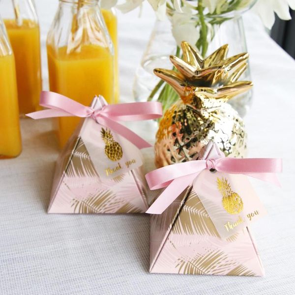 Confezione regalo Foglie di ananas Piramide triangolare Bomboniere e scatola con carta di ringraziamento Scatole di caramelle Borsa per imballaggio Decorazione per festeGift