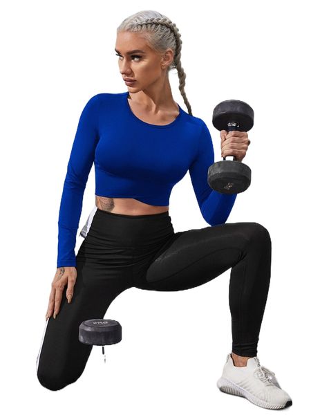 

solid crop slim sports tee s7ey#, Gray