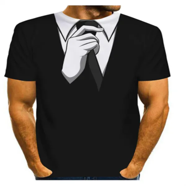 Herren-T-Shirts, modisches Sommerhemd mit Schleife, 3D, T-Shirt, modern, 3D-Druck, lässig, kurzärmelig, Streetwear, lustig