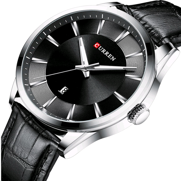 

curren fashion business genuine leather men watches sport military waterproof quartz watch mens luxury male clock, Silver
