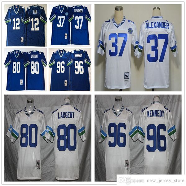 NCAA Throwback 37 Maglie da calcio Shaun Alexander Retro Stitch 12 12th Fan 80 Steve Largent 96 Maglia Cortez Kennedy College Blu Bianco