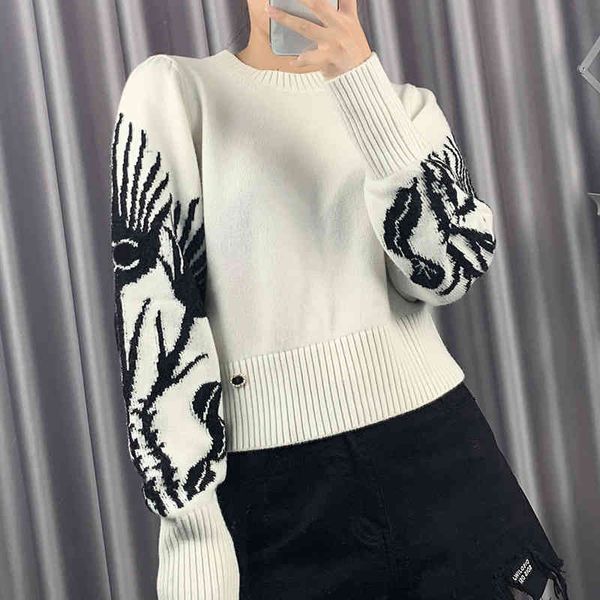 

women's knits & tees cashmere sweater pullover long sleeve heavy industry bubble court jacquard women's blouse autumn and winter s, White