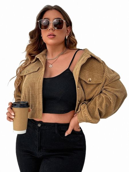 

plus drop shoulder flap detail jacket r7b4#, Black