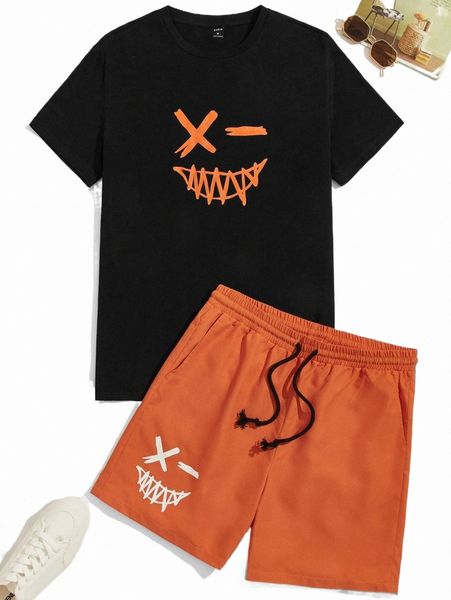 

men cartoon graphic & shorts set m5k5#, Gray