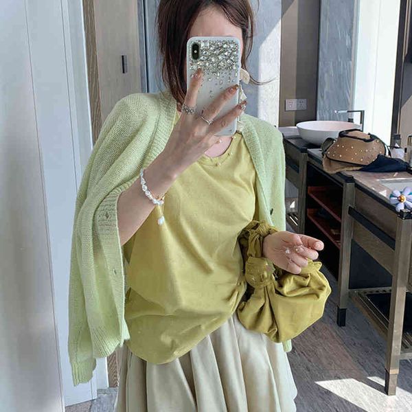 

women's t-shirt hanli hanqi summer style gentle temperament short sleeve t-shirt women's korean version loose and thin u-neck back, White