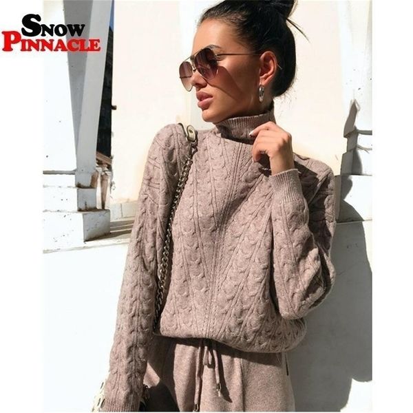 

2020 new women sweater suits track costumes 2 pieces sets autumn winter turtleneck pullovers and long pants knitted suits lj201125, White