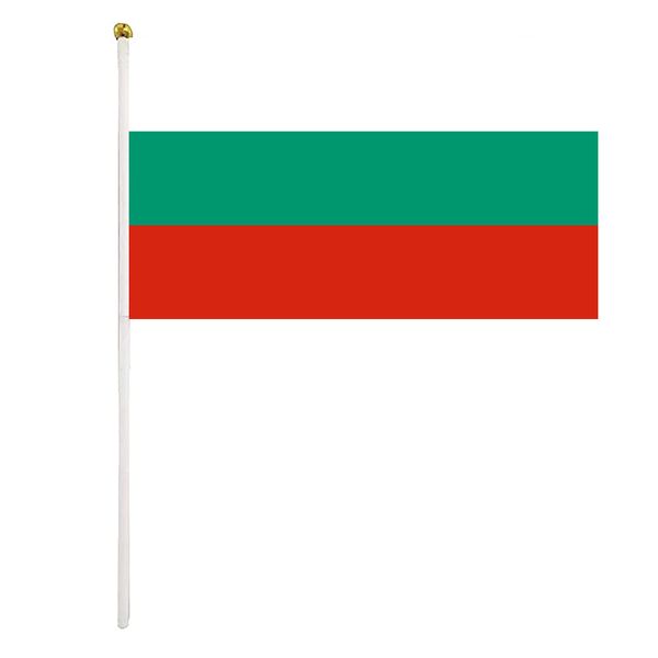 

bulgaria hand waving flag 14x21cm premium polyester mini world country flag banner with plastic flagpole