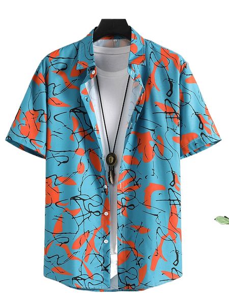 

men random print button up shirt without tee t1ya#, White;black