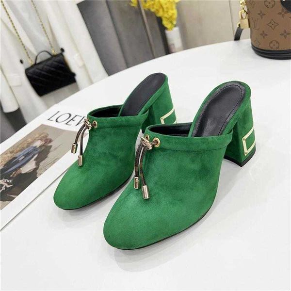 

designer slippers women high-heeled slipper round head half sandals calf leather varnished c, Black