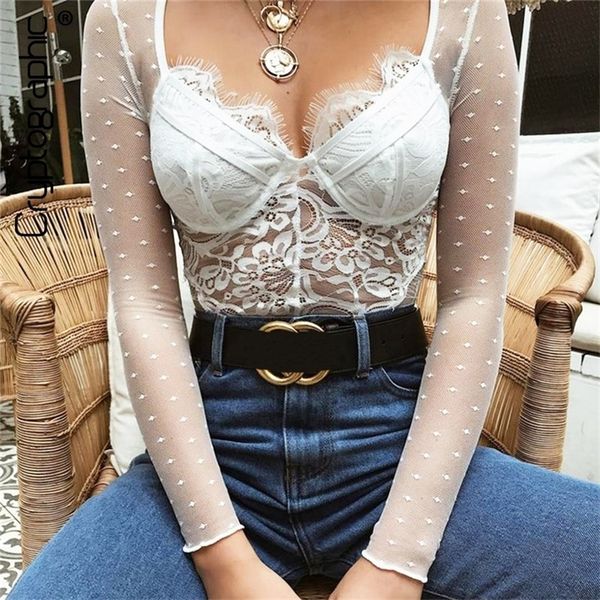 

cryptographic mesh lace bodysuit women body suit transparent long sleeve catsuit jumpsuit bralette bodysuits t200323, Black;white