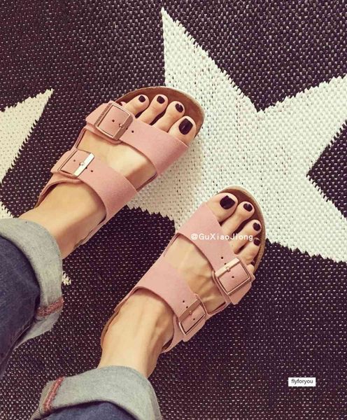 

basketball shoes limited bokenboken arizona double buckle cork soft bottom pink women's slippers sandals