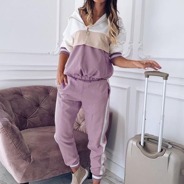 

women's two piece pants autumn fashion sports women set casual zipper hooded sweatshirt & pocket sweatpants suits streetwear outfit tra, White