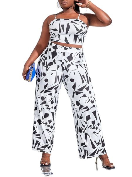 

sxy plus geo print cami & pants f6vs#, Black