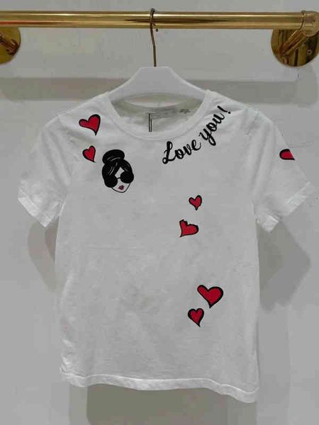 

women's t-shirt french minority spring and summer round neck letter love printing cotton slim short sleeve t-shirt women ins, White