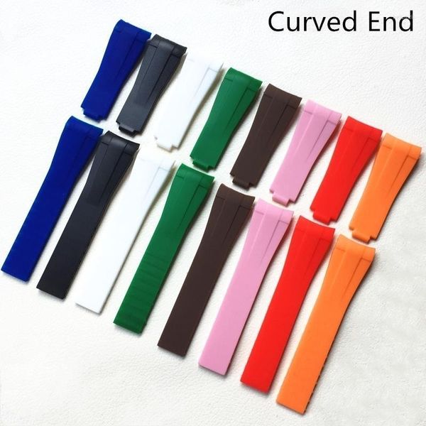 Assistir bandas de qualidade 20mm r azul vermelho verde preto branco laranja rosa marrom relojoeiro de borracha macia para papel submarino gmt strap hele22