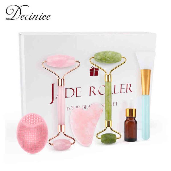 

rose jade roller gua sha set natural quartz scraper stone massage face brush facial massager tools for body back neck gift220429