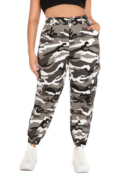 

plus high waist camo print jogger jeans u4ck#, Blue