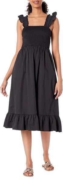 

drop women's kimi ruffled shoulder smocked midi dress 089e#, White;black