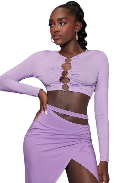 

newness o-ring cut out crop tee d3fo#, White