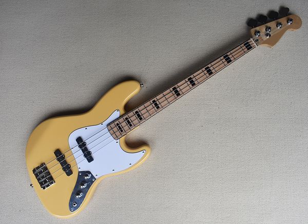 

4 strings yellow electric bass guitar with maple fingerboard