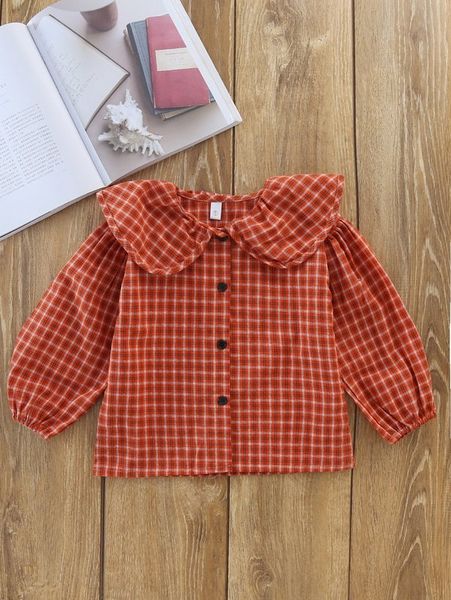 

toddler girls plaid print statement collar blouse she, White;black
