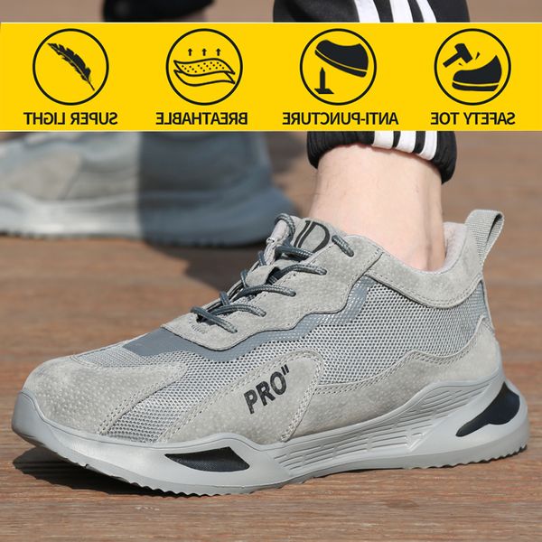 

men safety steel toe shoes air mesh summer breathable anti-smashing construction work sneaker outdoor safety boots, Black;brown