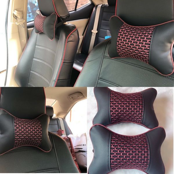 

2pcs car neck pillow pu leather ventilation headrest comfortable pillow cushion