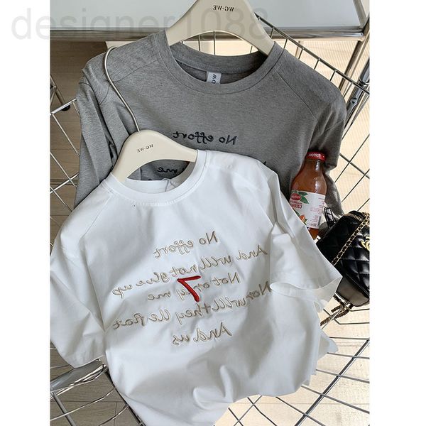 

women's t-shirt designer girls' french style embroidered letter pattern short sleeved t-shirt women's 2022 new spring summer, White