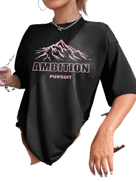 

mountain & letter graphic drop shoulder tee g6gk#, White