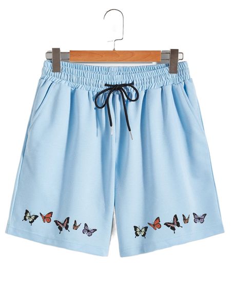 

men drawstring waist butterfly print shorts m4dc#, White;black