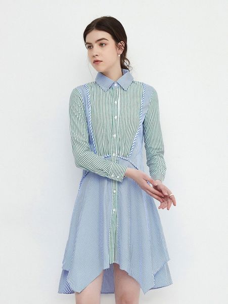 

striped asymmetrical hem shirt dress o3wy#, Black;gray