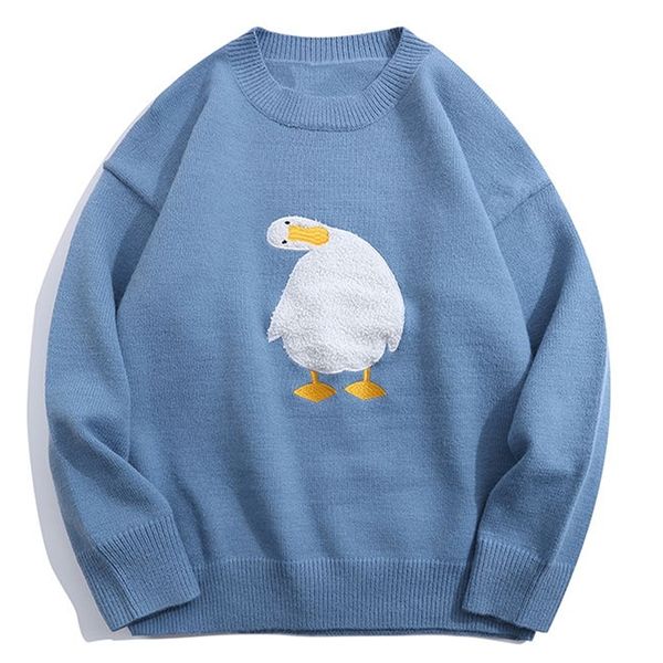 LACIBLE Streetwear Harajuku Cartoon Ente Muster Gestrickte Pullover Lose Jumper Mode Lässig Winter Pullover Pullover Männer Frauen 220812