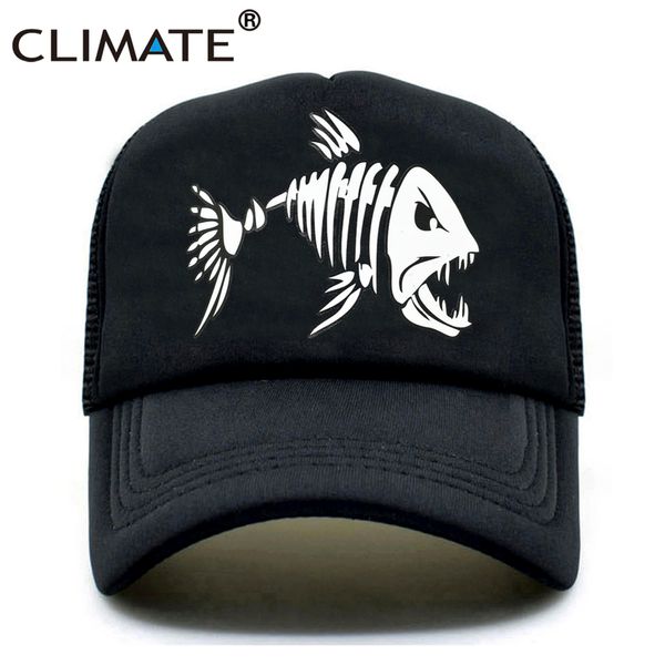 CLIMATE Fishbone Trucker Cap Uomo Fishing Skeleton Fish Bone HipHop Baseball s Summer Fisher Man Mesh s Hat per 220513