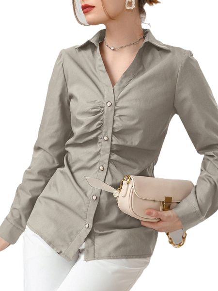 

button front ruched blouse r2ya#, White