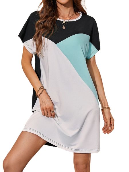 

cut and sew tee dress b56s#, Black;gray