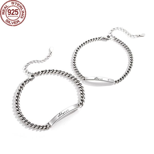 

always lovers charm bracelet sterling silver a pair of niche design hip hop letter geometry hand jewelry commemorative gift, Golden;silver