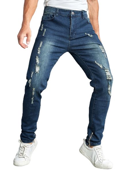 

men slant pocket ripped jeans s3m5#, Blue
