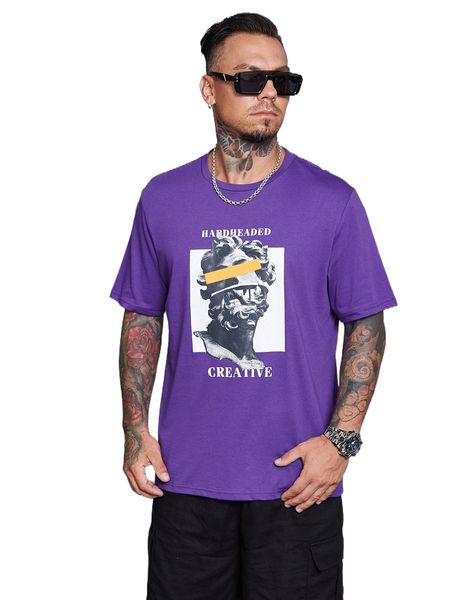 

extended sizes men statue & letter graphic tee d3qb#, White;black