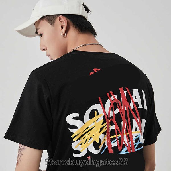 

fashion trend brand assc t-shirt antisocial club colored pen graffiti alphabet print short sleeve cotton t-shirt for men and women outdoor c, White;black