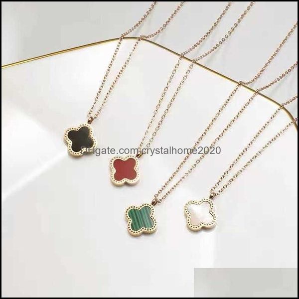 

pendant necklaces pendants jewelry luxury deisgn double side clover necklace gold stainless steel for women gift drop delivery 2021 q0aml, Silver