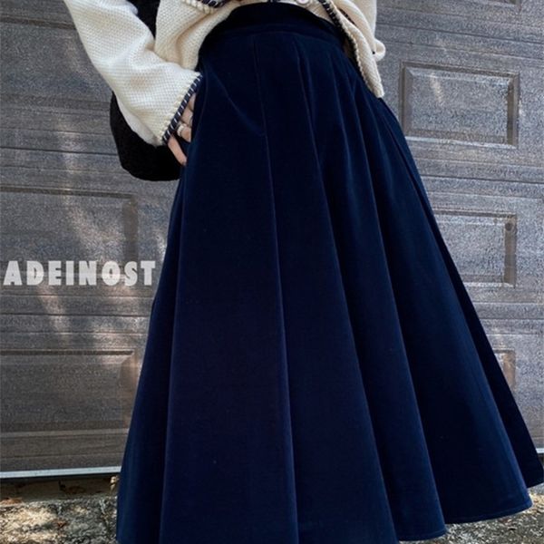 

tigena vintage velvet midi long skirt women fall winter elegant all-match solid a line high waist mid-length female 220317, Black