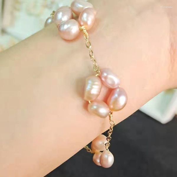 Catena a maglie moda donna 2022 Design braccialetto di perle d'acqua dolce naturali placcatura dorata a strato singolo per regali per feste Trum22