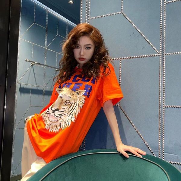 

women's t-shirt designer 2022 thailand's new tiger head t-shirt women's loose versatile fashion short sleeve year of the for, White
