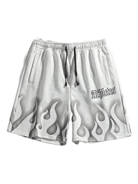 

men fire & letter graphic drawstring waist shorts 70dw#, White;black