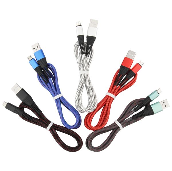 Cabos Micro USB tipo C com listras em espiral Cabo de sincronização de dados de 1M de carga rápida para Xiaomi Samsung Huawei Tipo-C Microusb Cabo de carregamento